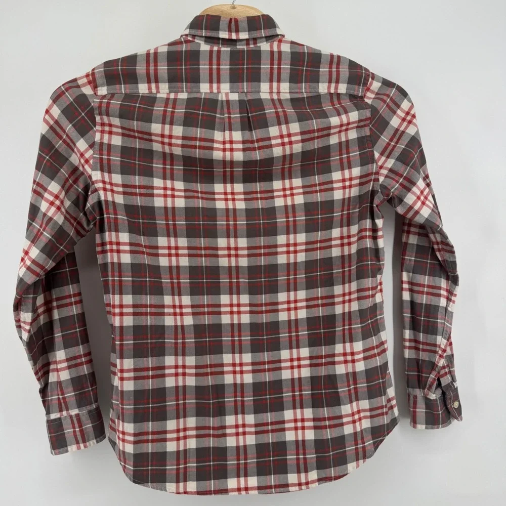 J.Crew Mens Plaid‎ Button Down Shirt Red Gray White Cotton Size M